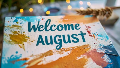 Welcome August Painting with Colorful Strokes for Seasonal Decor