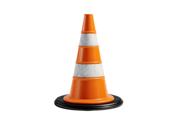 Isolated Orange and White Traffic Cone Symbolizing Road Safety on transparent backdrop