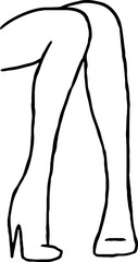 Female legs in high heel shoes in sitting position, contours with curved black lines in grunge style