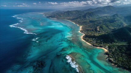 tropical coastline aerial view mountains ocean