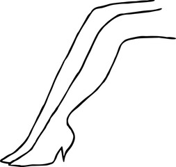 Female legs in high heel shoes placed together with knees bent, side view, contours with curved black lines in grunge style