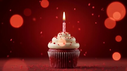 Red Velvet Cupcake with Candle Birthday Celebration