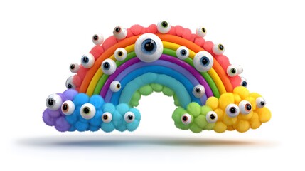 Obraz premium A whimsical, colorful rainbow adorned with numerous eyes, a vibrant and imaginative creation.