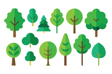 Fototapeta premium Collection of Green Trees with Diverse Shapes and Colors for Ecological Illustration Projects