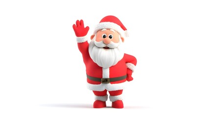 Obraz premium Festive Santa Claus waving a warm greeting, ready to spread Christmas cheer. He's wearing his iconic red suit and hat, with a jolly expression