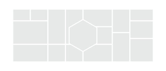 Bento layout photos or pictures collage frame with hexagonal frame