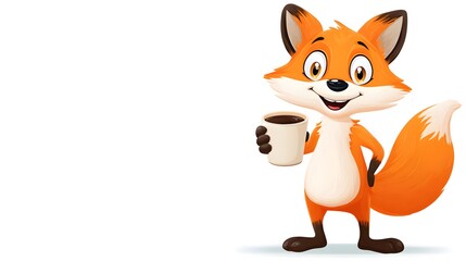 Obraz premium A charming fox holding a cup of coffee, ready for a relaxing day