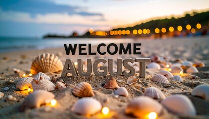 Welcoming August at the Beach with Seashells and Sunset