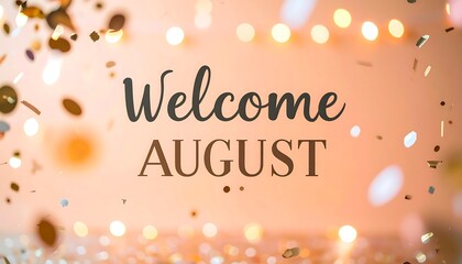 Welcoming August Celebration with Confetti and Bokeh Lights