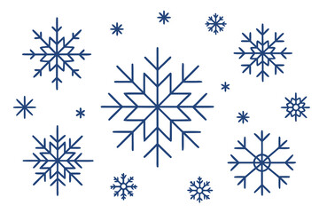 Dark Blue Snowflake Illustration Simple Winter Holiday Pattern on White Background