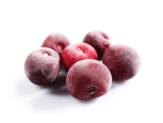 Pile of ripe frozen cherries isolated on white