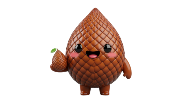 A cheerful cartoon salak fruit character holding a smaller salak with a happy expression.