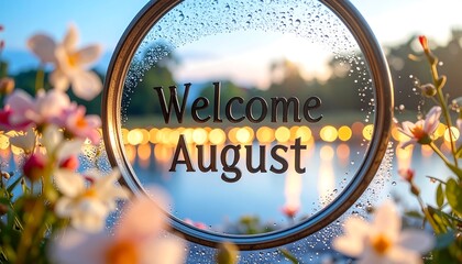 Welcoming August Message with Flowers and Bokeh Lights