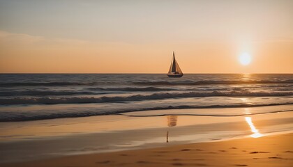 Sailboat Floats on Sunset Beach