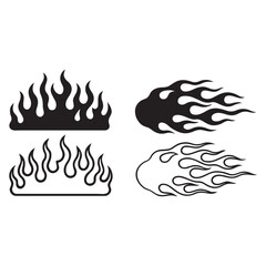 Flame silhouettes in classic 90s style, motorcycle 
and hot rod car style. Vector set

