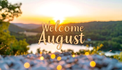 Welcoming August Over Serene Lake at Sunset with Warm Light