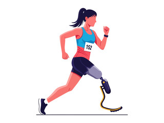 Fototapeta premium Adaptive runner: A determined adaptive runner is sprinting with a prosthetic leg, symbolizing perseverance, strength, and the spirit of overcoming obstacles.