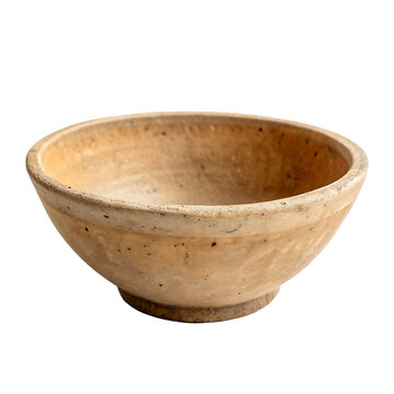 A rustic clay mortar bowl without pestle isolated on a transparent background png