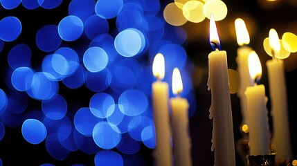 Burning Candles Illuminate with Soft Bokeh for Serene Atmosphere and Peaceful Mood