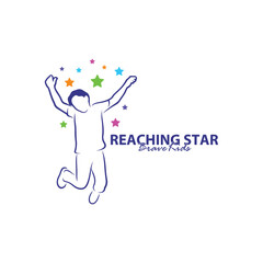 Reaching Stars Logo Design Template. Kids Dream Star Logo Vector. Emblem, Colorful, Creative Symbol, Icon