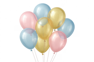 Bunch of colorful transparent balloons floating on transparent background