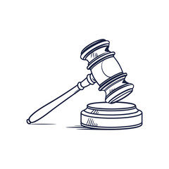 Gavel resting on sound block with dark outline judge justice