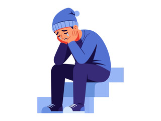 Solitary Melancholy: An isolated individual sits despondently, with a forlorn expression, in a moment of introspective sadness. The image depicts a raw emotion.