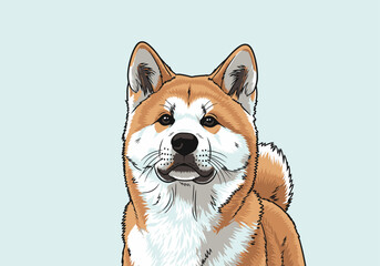 A detailed portrait illustration of a beautiful Japanese Akita Inu dog looking forward.