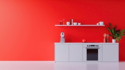 Compact kitchen with pocket doors and clean surfaces, midcentury spacesaving concept