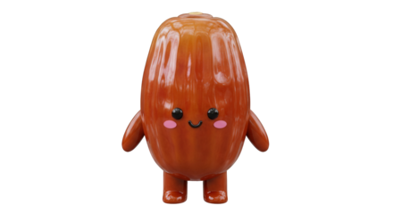 Adorable cartoon date fruit character, brown, smiling, standing.