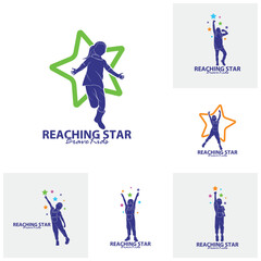 Set  of Reaching Stars Logo Design Template. Kids Dream Star Logo Vector. Emblem, Colorful, Creative Symbol, Icon