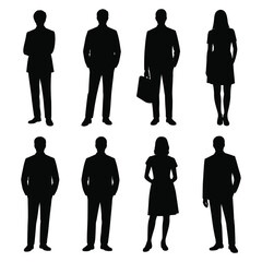 Diverse silhouettes of business professionals standing against a white background