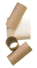 Tissue paper roll or toilet paper roll with core or tissue paper tubes in stack isolated with clipping paht in png file format