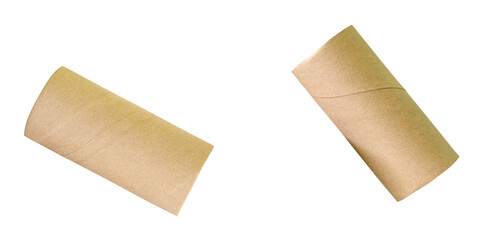 Top view set of two tissue paper cores or toilet paper tubes isolated with clipping path in png file format in png file format