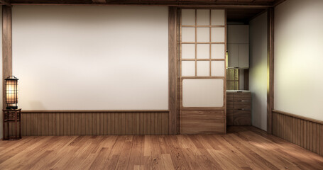 Architecture and interior concept Empty room and wood panels wall background 3D illustration rendering