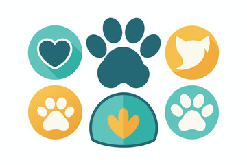 A cute vector illustration featuring a set of animal paw print icons with a heart symbol