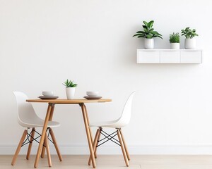 Dining space with foldable table and clean cabinetry, retro modern practicality
