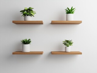 Builtin shelving unit with clean lines and natural wood tones, functional retro design