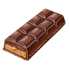 Fototapeta premium Realistic chocolate bar piece on transparent background for dessert advertising, sweet packaging, café menus and food illustrations