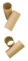 Side view set of tissue paper cores or toilet paper tubes isolated with clipping path in png file format