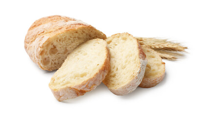 Fresh bread and wheat spikes isolated on white