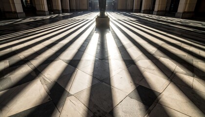 Abstract Shadow Patterns on Tiled Floor in Architectural Space