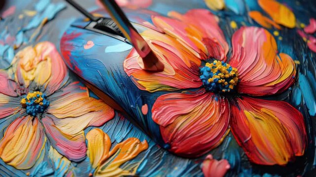 Vibrant floral design featuring a computer mouse on a textured surface filled with colorful brush strokes