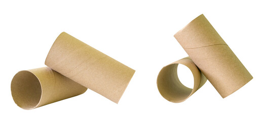 Side view set of tissue paper cores or toilet paper tubes isolated with clipping path in png file format