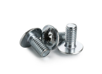 Three metal bolts isolated on white. Hardware tool