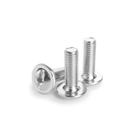 Three metal bolts isolated on white. Hardware tool