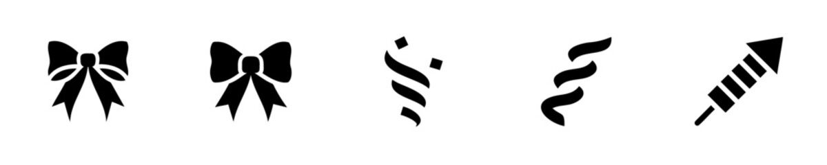 Silhouette icons bows confetti firework ribbon streamer