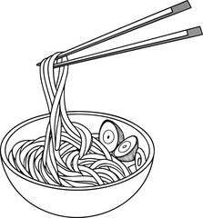 Asian Noodles Line Art Minimalist Black and White Digital Illustration