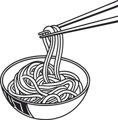 Naklejka premium Asian Noodles Line Art Minimalist Black and White Digital Illustration