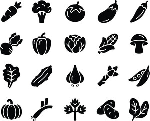 A colorful vector illustration of a fresh vegetable and fruit icon set